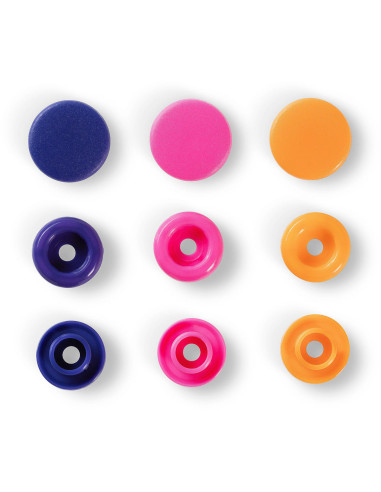 Set de 30 boutons pression Color Snaps 12,4 mm - Orange, fuchsia et violet