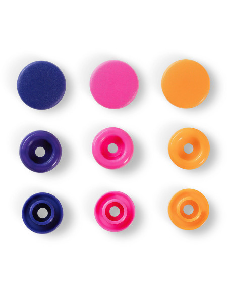 Set de 30 boutons pression Color Snaps 12,4 mm - Orange, fuchsia et violet