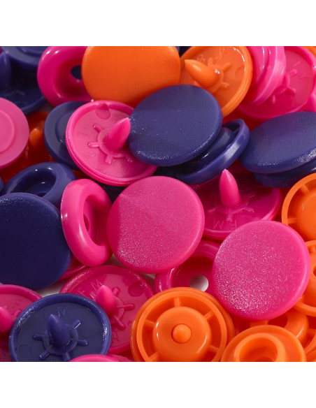 Set de 30 boutons pression Color Snaps 12,4 mm - Orange, fuchsia et violet