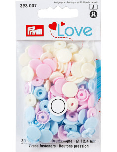 Set de 30 boutons pression Color Snaps 12,4 mm - Rose, bleu clair et blanc cassé