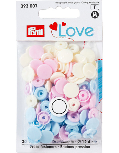 Set de 30 boutons pression Color Snaps 12,4 mm - Rose, bleu clair et blanc cassé