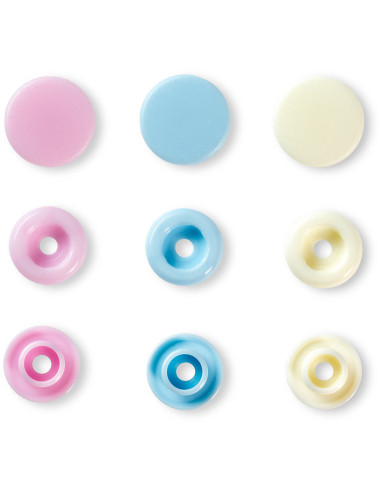 Set de 30 boutons pression Color Snaps 12,4 mm - Rose, bleu clair et blanc cassé