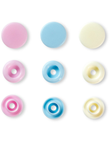 Set de 30 boutons pression Color Snaps 12,4 mm - Rose, bleu clair et blanc cassé