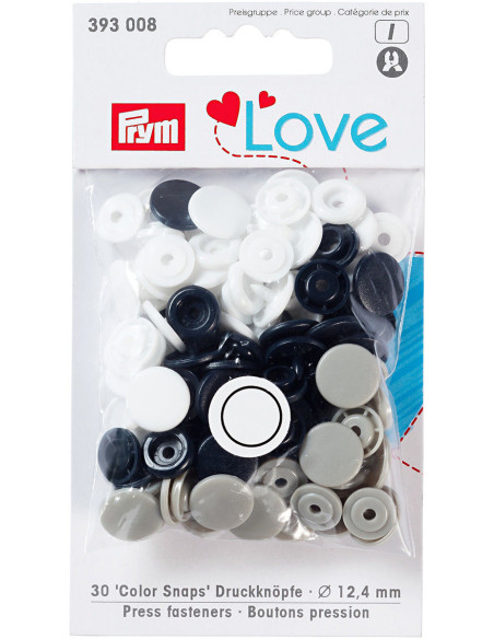 Set de 30 boutons pression Color Snaps 12,4 mm - Marine, gris et blanc