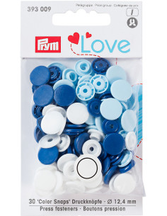 Set de 30 boutons pression Color Snaps 12,4 mm - Bleu, blanc et bleu clair