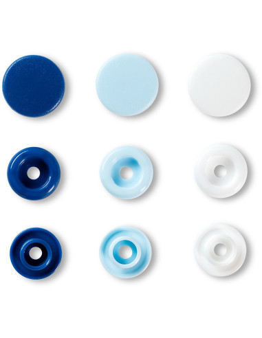 Set de 30 boutons pression Color Snaps 12,4 mm - Bleu, blanc et bleu clair