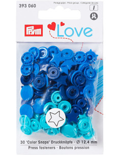 Set de 30 boutons pression Color Snaps Étoiles 12,4 mm - Bleu, turquoise et encre