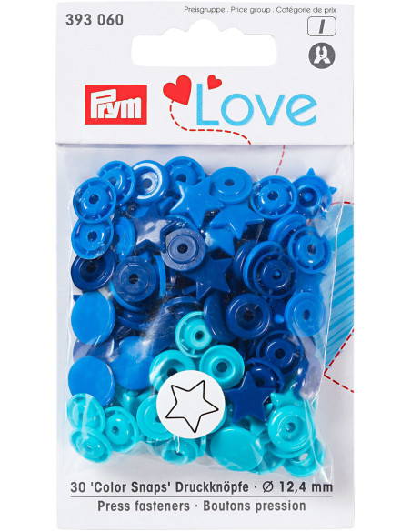 Set de 30 boutons pression Color Snaps Étoiles 12,4 mm - Bleu, turquoise et encre