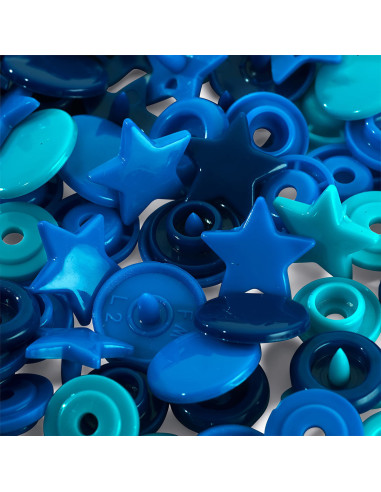 Set de 30 boutons pression Color Snaps Étoiles 12,4 mm - Bleu, turquoise et encre