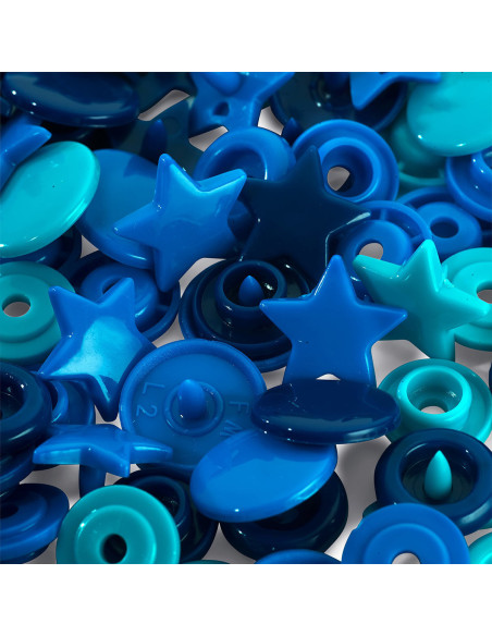 Set de 30 boutons pression Color Snaps Étoiles 12,4 mm - Bleu, turquoise et encre