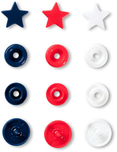 Set de 30 boutons pression Color Snaps Étoiles 12,4 mm - Rouge, blanc et marine 2