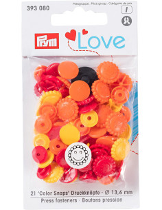 Set de 21 boutons pression Color Snaps Fleurs 13,6 mm - Jaune, rouge et orange