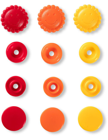 Set de 21 boutons pression Color Snaps Fleurs 13,6 mm - Jaune, rouge et orange