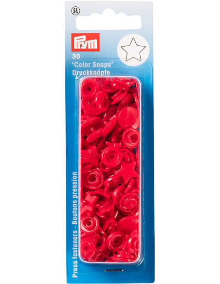 Set de 30 boutons pression Color Snaps Étoiles 12,4 mm - Rouge