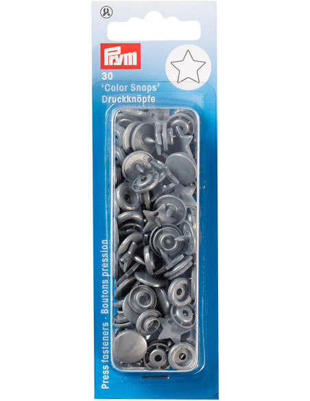 Set de 30 boutons pression Color Snaps Étoiles 12,4 mm - Gris argent