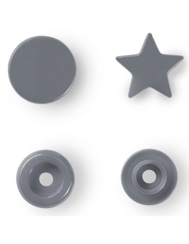 Set de 30 boutons pression Color Snaps Étoiles 12,4 mm - Gris argent
