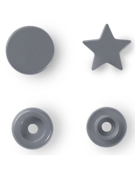 Set de 30 boutons pression Color Snaps Étoiles 12,4 mm - Gris argent