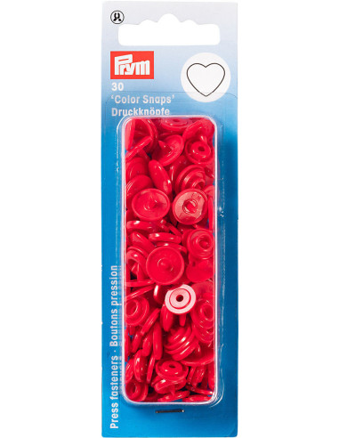 Set de 30 boutons pression Color Snaps Coeurs 12,4 mm - Rouge