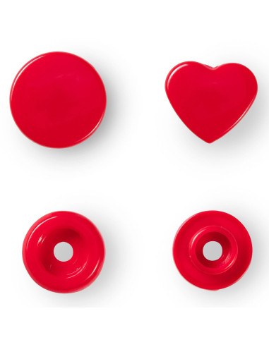 Set de 30 boutons pression Color Snaps Coeurs 12,4 mm - Rouge