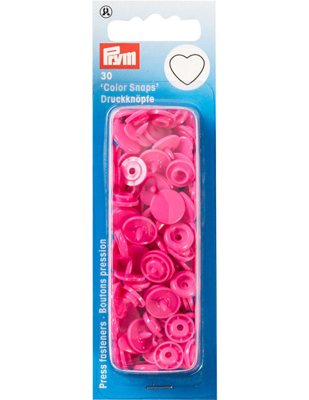 Set de 30 boutons pression Color Snaps Coeurs 12,4 mm - Fuchsia