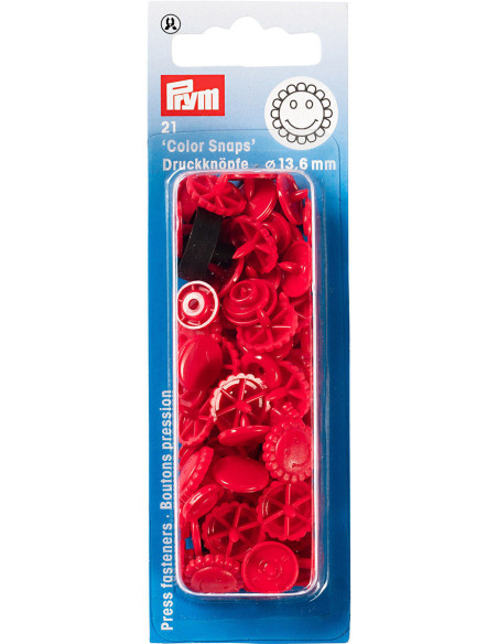 Set de 21 boutons pression Color Snaps Fleurs 13,6 mm - Rouge