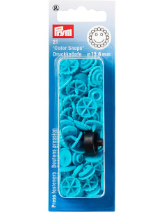 Set de 21 boutons pression Color Snaps Fleurs 13,6 mm - Turquoise