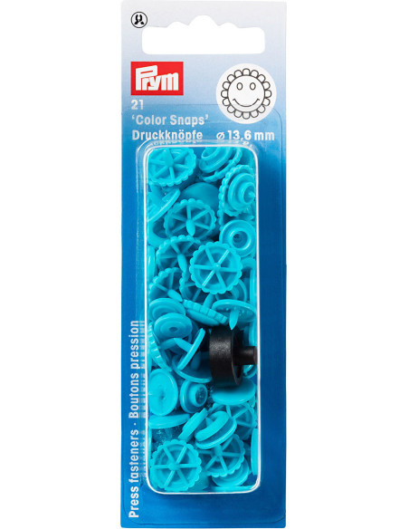 Set de 21 boutons pression Color Snaps Fleurs 13,6 mm - Turquoise