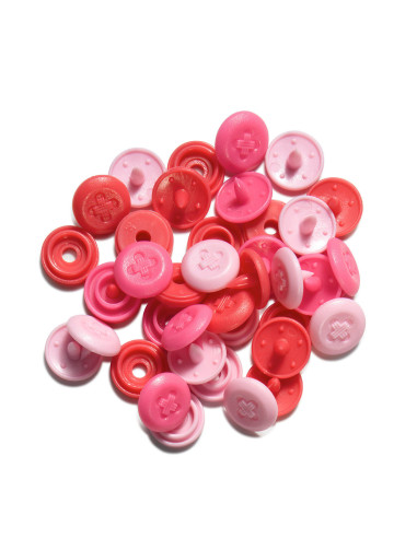Set de 36 boutons pression Color Snaps Mini 9 mm Optique - Rose, fuchsia et rouge