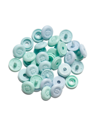 Set de 36 boutons pression Color Snaps Mini 9 mm Optique - Menthe, vert eau et bleu