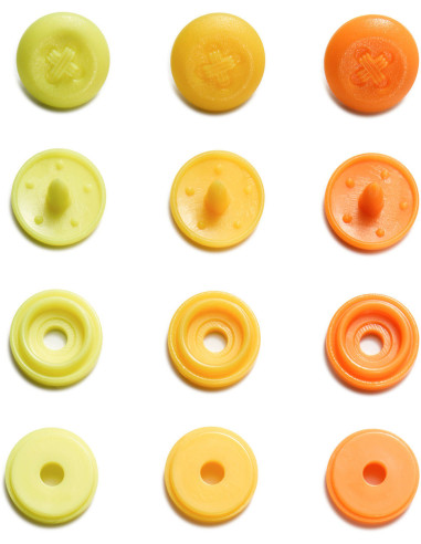 Set de 36 boutons pression Color Snaps Mini 9 mm Optique - Jaune, jaune orangé et orange