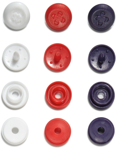 Set de 36 boutons pression Color Snaps Mini 9 mm Optique - Bleu, blanc et rouge