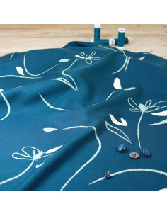 Tissu sergé de viscose Bloom bleu pétrole - Églantine & Zoé