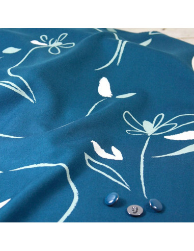 Tissu sergé de viscose Bloom bleu pétrole - Églantine & Zoé