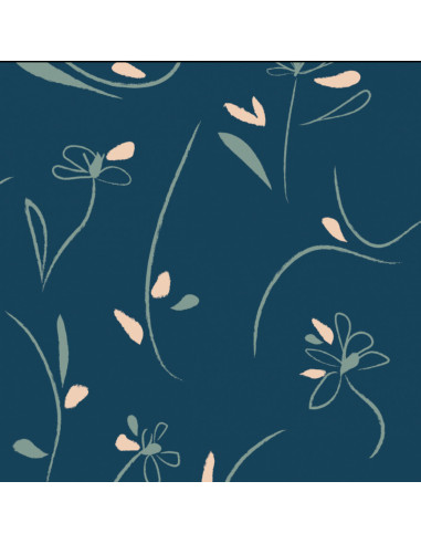 Tissu sergé de viscose Bloom bleu pétrole - Églantine & Zoé