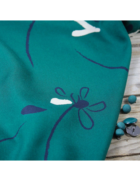 Tissu sergé de viscose Bloom vert émeraude - Églantine & Zoé