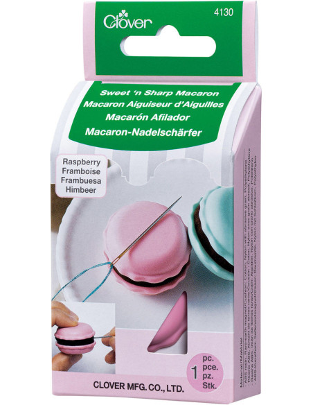 Macaron aiguiseur d´aiguilles et porte aiguilles - Framboise
