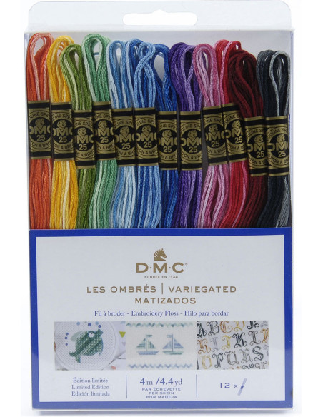 Pack de 12 échevettes fils à broder moulinés DMC - Les ombrés
