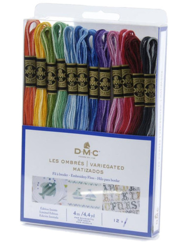 Pack de 12 échevettes fils à broder moulinés DMC - Les ombrés