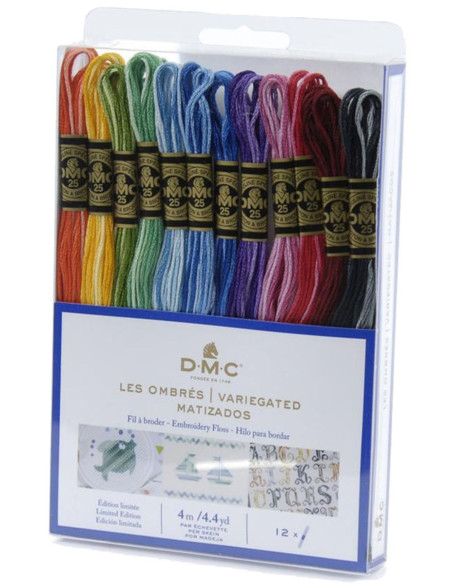 Pack de 12 échevettes fils à broder moulinés DMC - Les ombrés