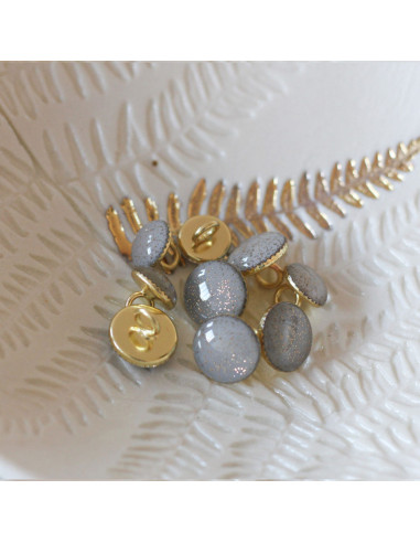 Bouton de bottine pailleté or - Gris perle