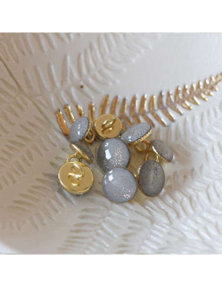 Bouton de bottine pailleté or - Gris perle