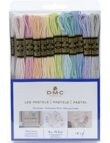 Pack de 12 échevettes fils à broder moulinés DMC - Les pastels