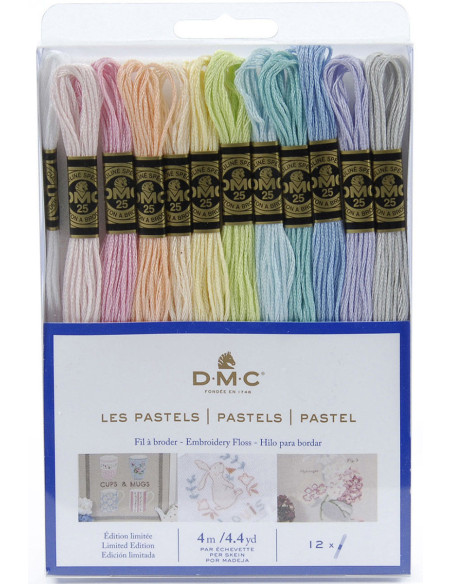 Pack de 12 échevettes fils à broder moulinés DMC - Les pastels
