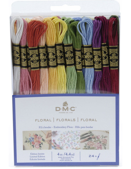 Pack de 24 échevettes fils à broder moulinés DMC - Floral
