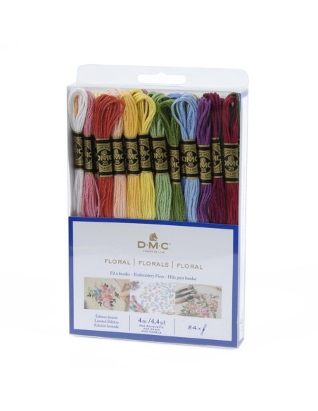 Pack de 24 échevettes fils à broder moulinés DMC - Floral