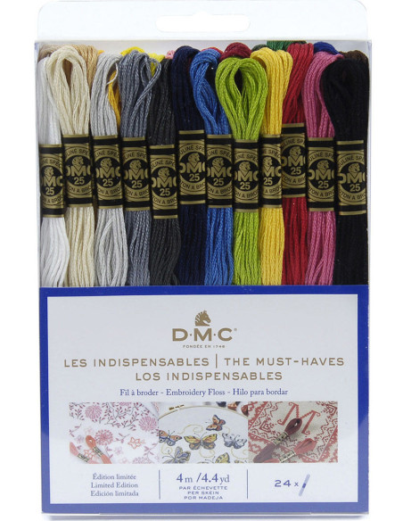 Pack de 24 échevettes fils à broder moulinés DMC - Les indispensables