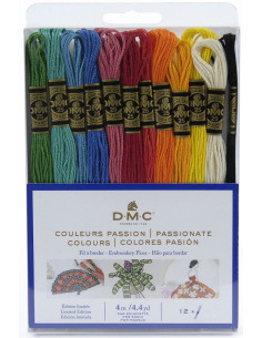 Pack de 12 échevettes fils à broder moulinés DMC - Couleurs passion