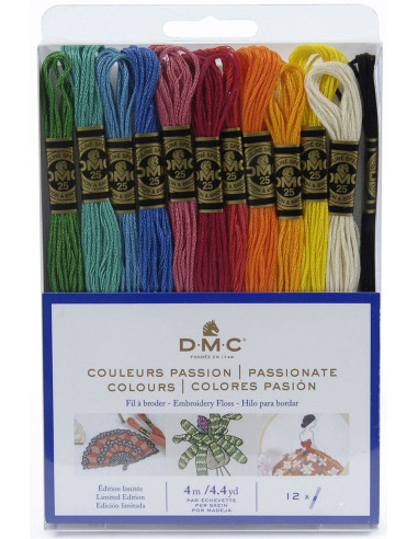 Pack de 12 échevettes fils à broder moulinés DMC - Couleurs passion