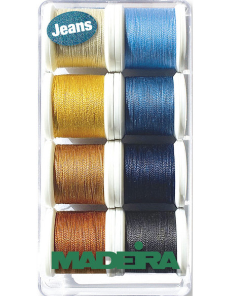 Boite de 8 bobines de fils Spécial Jeans Aerofil 35 Madeira