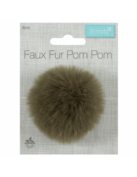 Pompon imitation fourrure 6 cm - Kaki